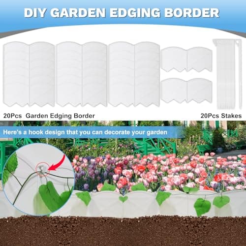 Vashly 20Pcs White Garden Edging Border,20Ft Garden Landscape Edging Borders,Plastic Landscape Edging,Lawn Edging Border with 20Pcs Anchoring Stakes Kits for Lawn,Flower Garden Outdoor Patio Pathway — view 4