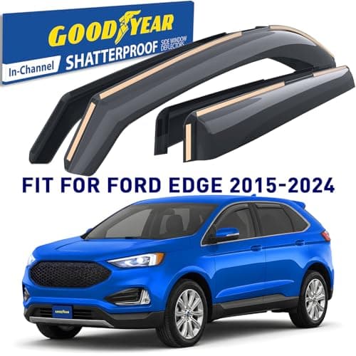 Goodyear Shatterproof in-Channel Window Deflectors for Ford Edge 2015-2024, Rain Guards, Window Visors for Cars, Vent Deflector, Car Accessories, 4 pcs. - GY007833
