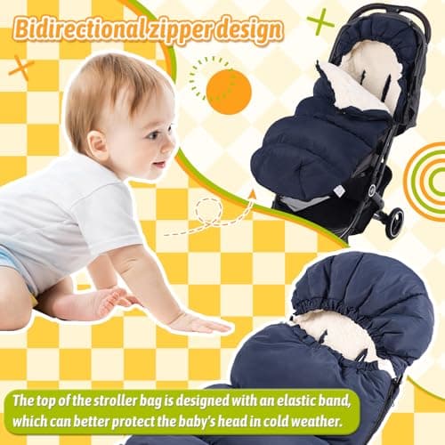 auvstar Waterproof &Thicken Universal Stroller Cover Winter,Stroller Footmuff Bunting Bag for Warm Strollers Muff,Stroller Accessories for Baby Sleeping Bag Winter Stroller Blanket (Blue) — view 5