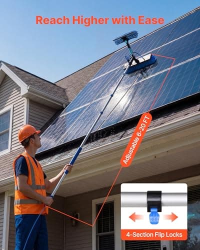 VEVOR Solar Panel Cleaning Kit, 20 ft, Water Fed Pole Kit with Cleaning Brush, Soap Dispenser, Extendable Aluminum Telescopic Pole, 180° Rotatable Brush Head, for Roof Mounted Solar Panels, Windows — view 3