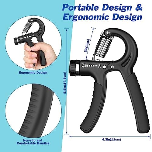 AIXPI Grip Strength Trainer, Hand Grip Exerciser Strengthener with Adjustable Resistance 11-132 Lbs (5-60kg), Forearm Strengthener, Hand Exerciser for Muscle Building and Injury Recover Black 1 Pack — view 3