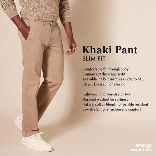 Amazon Essentials Men's Slim-Fit Casual Stretch, Khaki, 38W x 32L