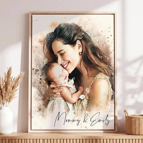 Personalized Family Portrait Wall Art, Custom Mom Watercolor Portrait From Photo, Personalized Family Art, Mother's Day, Birthday Gifts, Grandma Photo Gifts, Custom Canvas For Mom