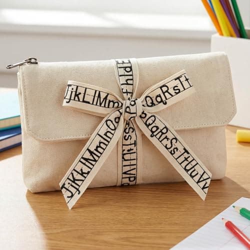 Kutyndrix School Ribbon for Crafts 2 Pack, 5/8 Inch x 5 Yards Cotton Apple Alphabet Back to School Ribbon for Hair Bows Gift Wrapping Teacher Gifts — view 3