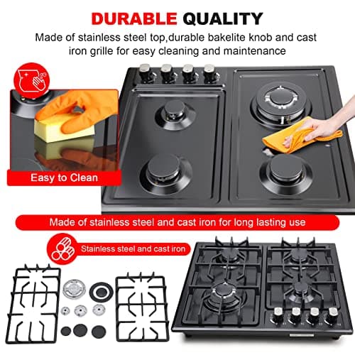 FORIMO Gas Cooktop 22Inch，Built in Gas Cooktop 4 Burners Stainless Steel Stove with NG/LPG Conversion Kit Thermocouple Protection and Easy to Clean — view 4
