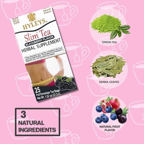 Hyleys Slim Tea Blackberry Flavor - Weight Loss Herbal Supplement Cleanse and Detox - 25 Tea Bags (1 Pack) — view 3