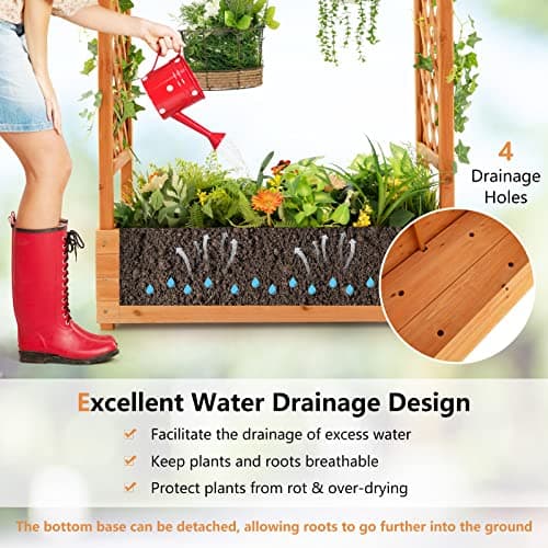 S AFSTAR Raised Garden Bed with Arch Trellis, Wood Planter Box with Hanging Roof, Side Trellis, 4 Drainage Holes, Above Ground Elevated Garden Bed for Outdoor Climbing Plants Vines Patio — view 2