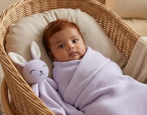 Bleu La La Baby Gift Set - Organic Cotton Newborn Blanket and Lovey Security Blanket Set, Thoughtful Baby Shower & New Baby Gift for Boys & Girls (10 - Lovey - Bunny - Lavender) — view 5