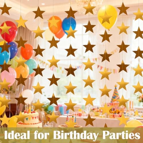 105 Feet Gold Star Garland - 8 Strands Glitter Paper Star String, 2.4 Inch Hanging Decor for Christmas Tree, Birthday Party, Wedding Decor, Ceiling & Home Decoration (Gold) — view 3