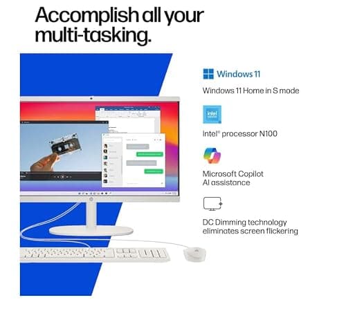 HP 22" All-in-One Desktop Computer, 8GB DDR5 RAM, 128GB UFS Storage,13th Gen Intel Quad-Core CPU, FHD VA Display, WiFi 6, Bluetooth 5.3, RJ45, USB-C (10Gbps), UHD Graphics, 720p Cam, Cashmere White