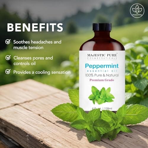 Majestic Pure Peppermint Essential Oil - Huge 118 ml - 100% Pure and Natural Oil for Soap Making Scent- Premium Grade with Glass Dropper — view 3