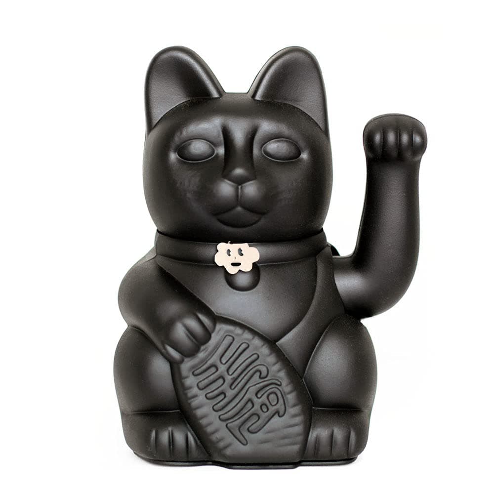 Gato de la Suerte Maneki Neko Lucky Cat con Pata Derecha en Movimiento Figura Decorativa Japonesa Original Pintada a Mano para Casa Negocio Oficina Entrada Regalo Amuleto NEGRO M (10x6x15cm)