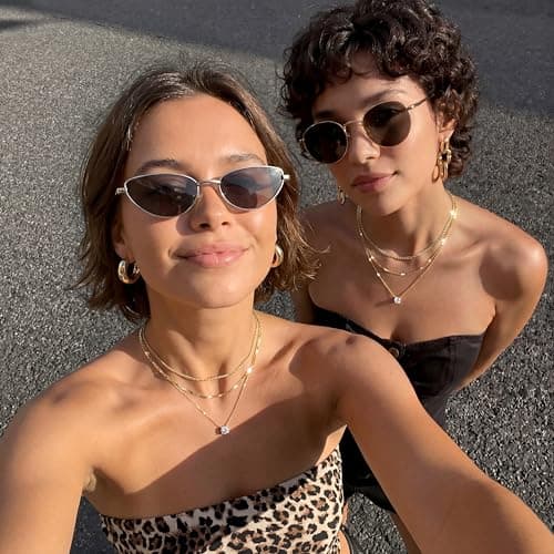 WomenGifts Layered Gold Necklaces for Women, 14K Gold Plated Dainty Cute Pendant Necklace Jewelry Set, Chunky Stackable Cuban Chain Choker Collar, Trendy Waterproof Non Tarnish Jewelry Gift for Mom — view 7
