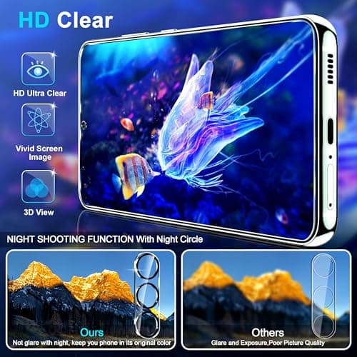 firtstnow 3 Pack for Samsung Galaxy S25 FE Screen Protector Tempered Glass + 3 Pack Camera Lens Protector, Military Grade Shatterproof, 9H Hardness, Fingerprint Unlock, Case Friendly 6.7 Inch — view 2