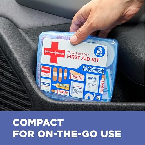 BAND-AID Brand Travel Ready Portable Emergency First Aid Kit, Minor Wound Care, Perfect for Home, Car, Camping, Travel & Outdoor Essentials, Supplies Include Bandages, Neosporin & Tylenol, 80 Piece — view 2