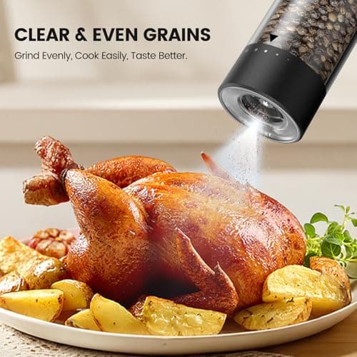 Electric Salt and Pepper Grinder Set - Rechargeable Automatic Salt and Pepper Shakers, Kitchen Appliances with External Adjustable Coarseness, Larger Hopper for Cooking, Home Gifts(2 Pack,Black/Black) — view 4