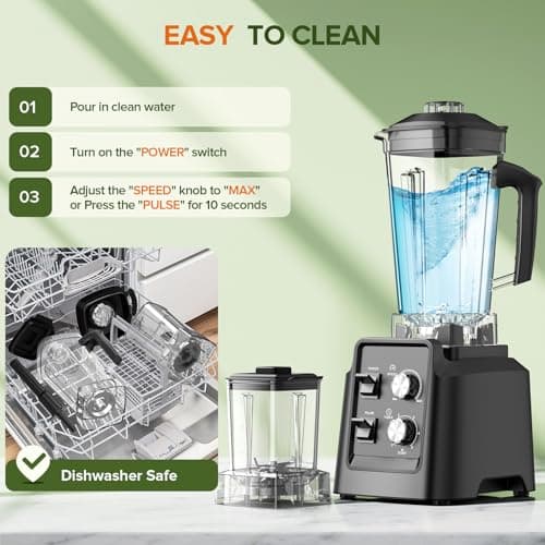 Blender, 1800W Blender with Grinder - 6-Blade Professional Smoothie Blenders for Kitchen, Crushes Ice, Self-Cleaning, 68oz & 20oz Jars Dishwasher Safe, for Baby Food, Nut Butter — view 5