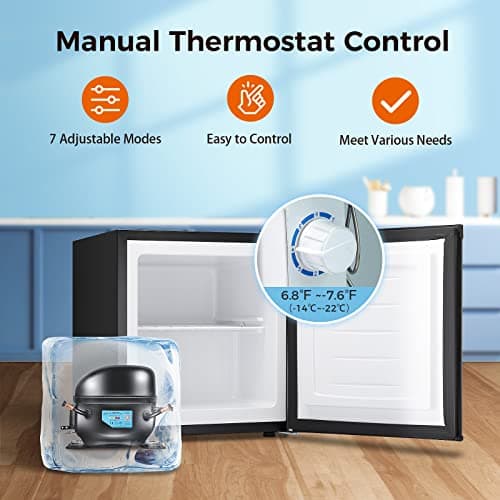 Kismile Mini Freezer,1.1 Cu.ft Upright Freezer with Reversible Single Door,Removable Shelves,Small Freezer with Adjustable Thermostat for Home/Kitchen/Office (Black) — view 3