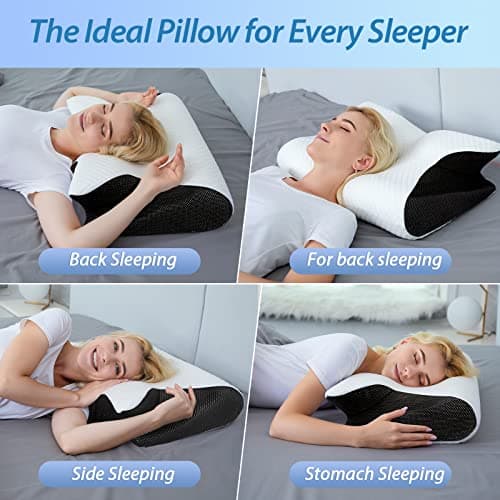 HOMCA Memory Foam Pillow, 2 in 1 Cervical Pillow for Neck Pain Relief, Ergonomic Neck Support Pillows for Side Back Stomach Sleepers with Breathable Pillowcase (Black) — view 3