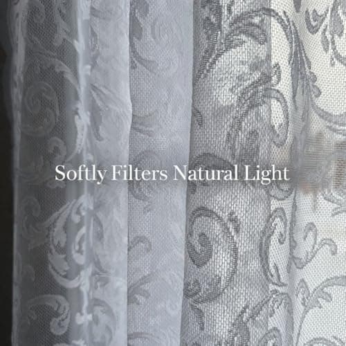 Pinelinq Vintage Lace Curtain 52 x 63 Inch White – 1 Panel Sheer Botanical Floral Window Panel with Rod Pocket – Light Filtering Farmhouse Curtain — view 5