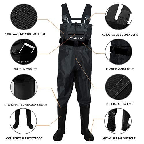 Night Cat Waterproof Fishing Waders: Hunting Chest Wader with Bootfoot Belt Breathable Lightweight Black Size Men 11 Women 12 — view 3