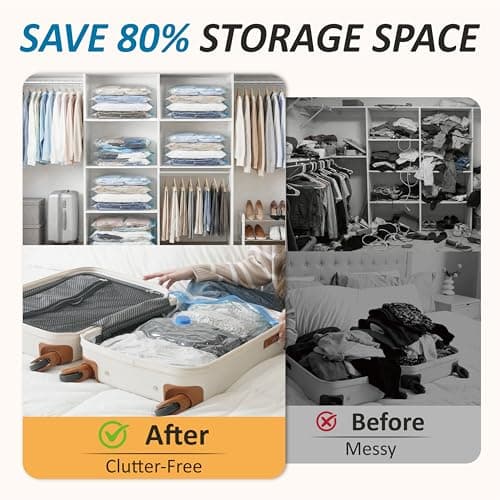 20 Pack Vacuum Storage Bags, Space Saver Bags (4 Jumbo/4 Large/4 Medium/4 Small/4 Roll) Compression Storage Bags for Comforters and Blankets, Vacuum Sealer Bags for Clothes Storage, Hand Pump Included — view 3