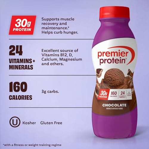 Premier Protein Shake, Chocolate, 30g Protein, No Added Sugar, 24 Vitamins & Minerals to Support Immune Health, Gluten-Free,11.5 fl oz (12 Pack) — view 2