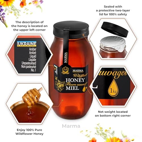 HONIGMA® Marma Wildflower Honey | Authentic Raw Honey from Ukraine | 100% Pure, Unpasteurized & Fully Crystallized | 1000g/35.2oz | Naturally Solid Texture | Pack of 2 — view 3
