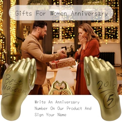 MHOOW Large Gold Heart Hands Sculpture, Resin Modern Love Finger Statue for Bedroom Living Room Table Decor, Gift for Women Anniversary — view 2
