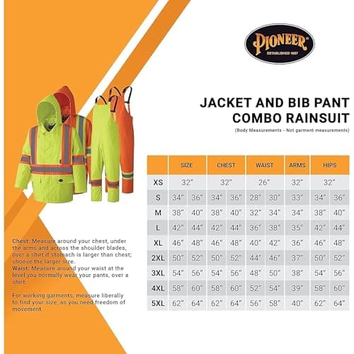 Pioneer Hi Vis Waterproof Heavy Duty Rainsuit - Hooded Rain Jacket and Bib Pants - 210D Oxford Poly/PVC - Orange — view 5