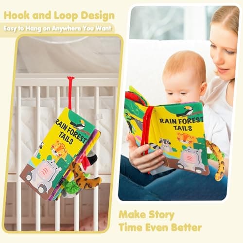 beiens Soft Toys Baby Cloth Books, Touch and Feel Crinkle Books for Babies, Infants & Toddler, Early Development Interactive Car Toys & Stroller Toys for Boys & Girls (Rainforest Tails-1 Book) — view 3