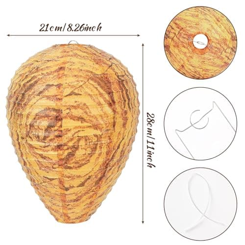 DECYOOL 4 Pack Paper Wasp Nest Decoy Hanging Wasp Nest Stay Away from Wasps Hornets Yellow Jackets(Orange)