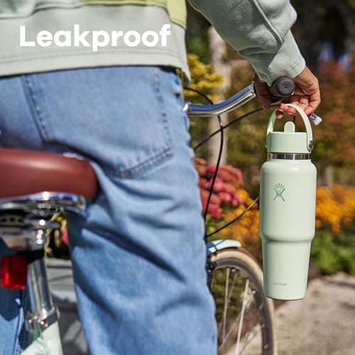 Hydro Flask Travel Water Bottle - Insulated Stainless Steel - Wide Straw Lid, Non Spill, Leakproof in 24 Oz Agave Green — view 2