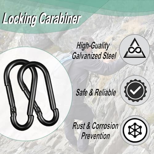 High-PQ Black Carabiner, Heavy Duty Galvanized Steel Spring Snap Hook Carabiner Clips with 550LBS Holding Capacity, Ideal for Outdoor, Hammock, Swing and Travel (30PCS M8 3Inch) — view 2