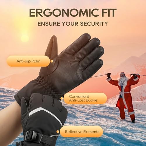 Hoglaves Winter Gloves for Men Women, Windproof Waterproof Ski Gloves, Cold Weather Glove with Touchscreen Thermal Anti-Slip for Cycling Motorcycle Snowboarding — view 3
