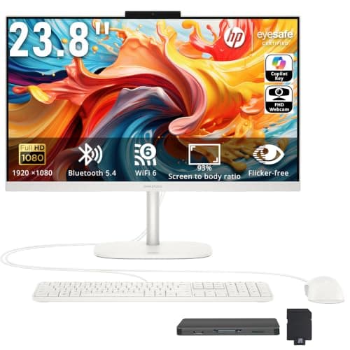 HP OmniStudio 23.8" Full HD All-in-One Desktop, Intel N150 Processor, 8GB DDR5, 1.12TB Storage (128GB UFS+1TB Docking Station Set), Intel Graphics, Copilot Key, FHD Camera, WI-FI 6, Win 11, White