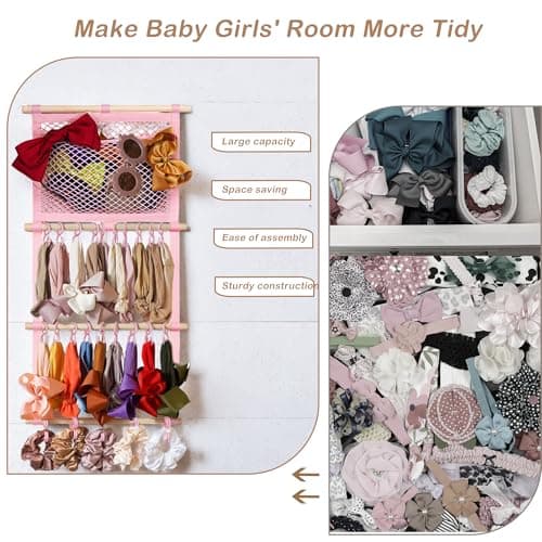 kangaroo Headband Holder Hair Bows Organizer for Baby Girls Large Capacity Bow Holder Hair Accessories Wall Hanging Organizer for Toddler Baby Girl Nursery Room Decor — view 3