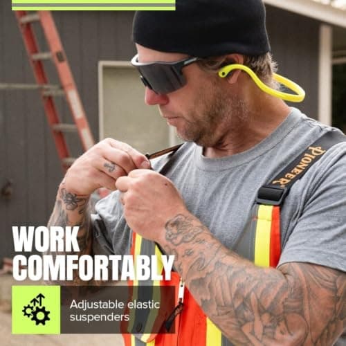 Pioneer Hi Vis Safety Overalls for Men - For Construction, Traffic, Sanitation - Class 2 - 7 Pockets - High Visibility Orange — view 3