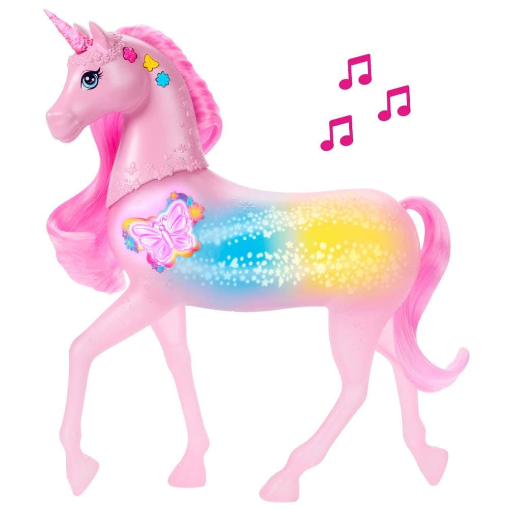 Barbie Unicornio Galopa y brilla Juguete con 20 combinaciones interactivas de luces, sonidos y música, presiona botones y acaricia la cabeza del animal para jugar, JCP78 — view 5