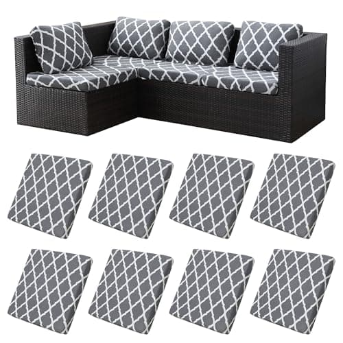 8Pcs Stretch Patio Cushion Covers,Outdoor Couch Covers Replacement,Outdoor Couch & Sofa Slipcovers,for Patio Furniture Cushion Covers,Washable Reusable Furniture Protector (BTC02-Gray,Cover Only)