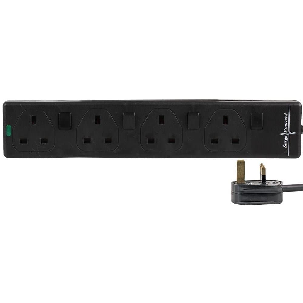 Surge Protected Extension Trailing Lead - Black/White Multi Plug USB Power Cable 2m 6 Gang Switched 2 USB Surge, White — view 3