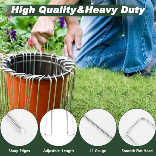 FEED GARDEN 6 Inch 50 Pack Hot-dip Galvanized Landscape Staples Plant Cover Spikes 11 Gauge Tent Stakes Garden Stakes Landscaping Fabric SOD Pins Yard Pins for Decoration Weed Barrier Fabric — view 4