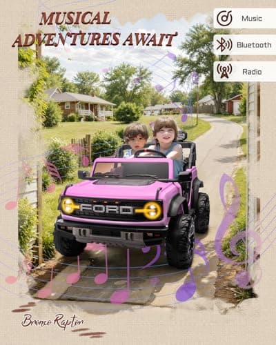 First Ride On 24V Ride on Toys for Big Kids, Licensed Ford Bronco Raptor 2 Seater Ride on Cars with Remote Control, Ride on Truck w/ 4-Wheeler Suspension, 3 Speeds, Led Lights, Bluetooth (24V, Pink) — view 5