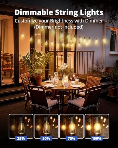 VIPAR Outdoor String Lights 30FT LED Patio Lights Waterproof with 14 Shatterproof ST38 Edison Bulbs Outside Hanging Light Dimmable Connectable for Porch, Deck, Garden, Backyard, Balcony, Decor, 2700K