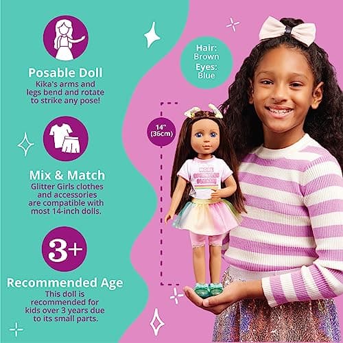 Glitter Girls – 14-Inch Fashion Doll – Brown Hair & Blue Eyes – Ice Cream Outfit & Tutu Skirt– Hair Bow & Glitter Sandals – 3+ Years – Kika — view 3