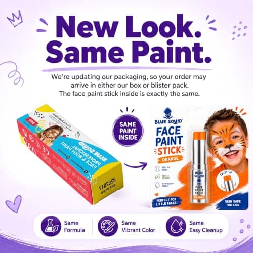 Blue Squid Orange Face Paint Stick - Water based Body Paint for Adults & Kids - Vegan Hypoallergenic Twist-Up Non-Toxic Makeup Stick for Cosplay, & SFX (Orange)