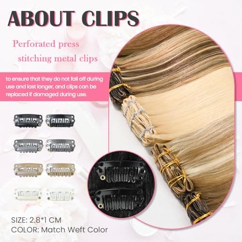 Aison Hair Extensions for Women Natural Black Clip in Hair Extensions Real Human Hair 18 Inch 75G/7Pcs Soft Silky Straight 16clips(18 Inch #1B) — view 5
