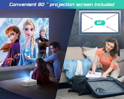TMY Projector with WiFi and Bluetooth【80" screen included】Native 1080P Outdoor Projector, 4K Supported Portable Projector, Compatible with iOS/Android/PC/TV Stick/HDMI/USB, Indoor Outdoor Use — view 3