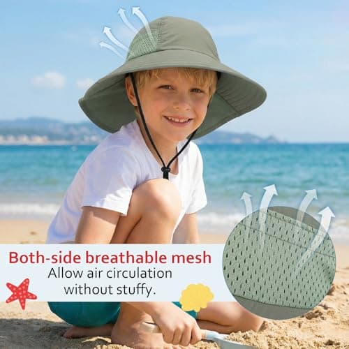 scenicamp 2 Pack Kids Sun Hat with Neck Flap, UV Protection 50+ Wide Brim Summer Beach Hat for Toddler Boys Girls, Outdoor Play Swimming Gardening and Hiking(White,Green) — view 3