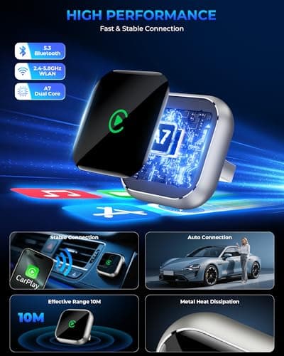 Wireless CarPlay Adapter for Apple iPhone - Upgrade Wired CarPlay to Wireless Device, Mini T-Shaped for Car USB Plug and Play Auto Reconnect, for Vehicle GPS Navigation Car Stereo Receivers, Black — view 5